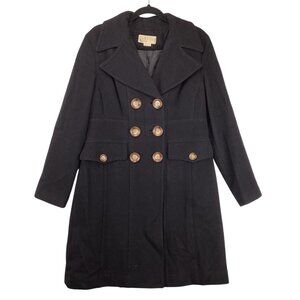 Michael Kors Womens Coat Size 14 Black Wool Blend Peacoat Double-Breasted Button